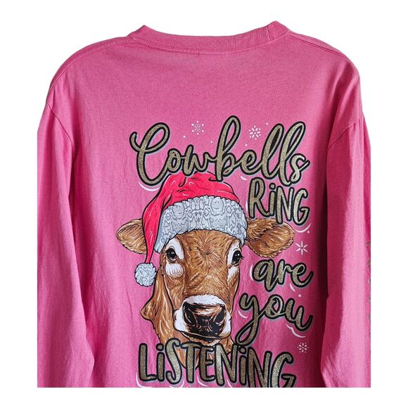 SIMPLY SOUTHERN Women M T-Shirt Top Pink Christmas Cowbells Ring Logo Cotton 38" - Picture 7 of 9